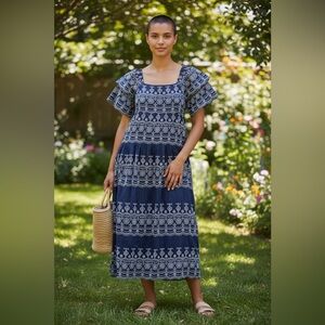 Joie Embroidered Eyelet Ruffle Sleeve Maxi Dress Size Large 100% Cotton Spring